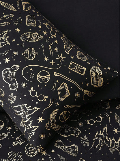 HARRY POTTER X 3pcs Metallic Print Duvet Cover Set, Black Duvet Cover, Soft & Cozy, Warm & Machine Washable, Suitable For Twin/Full/Queen/King Size Bed, Dorm/Home