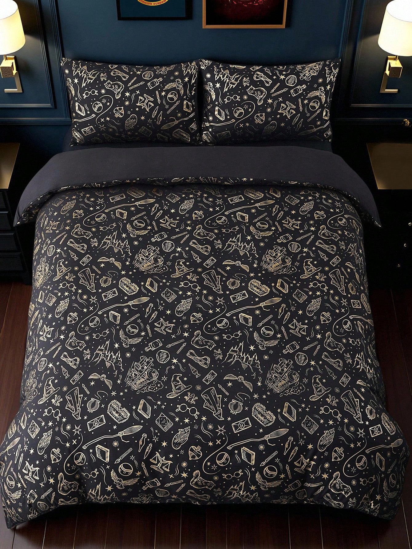 HARRY POTTER X 3pcs Metallic Print Duvet Cover Set, Black Duvet Cover, Soft & Cozy, Warm & Machine Washable, Suitable For Twin/Full/Queen/King Size Bed, Dorm/Home
