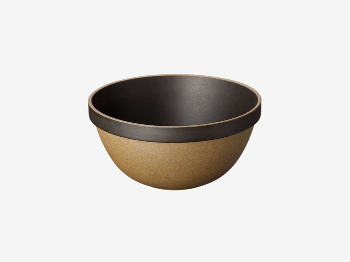 Large Hasami Porcelain deep round bowl in black and clay, showcasing modern design and traditional Japanese craftsmanship.