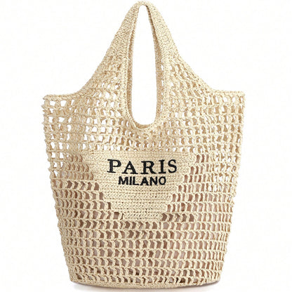 Hatisan Straw Beach Bag For Women Summer Woven Beach Tote Bag Shoulder Handbags Boho Bag