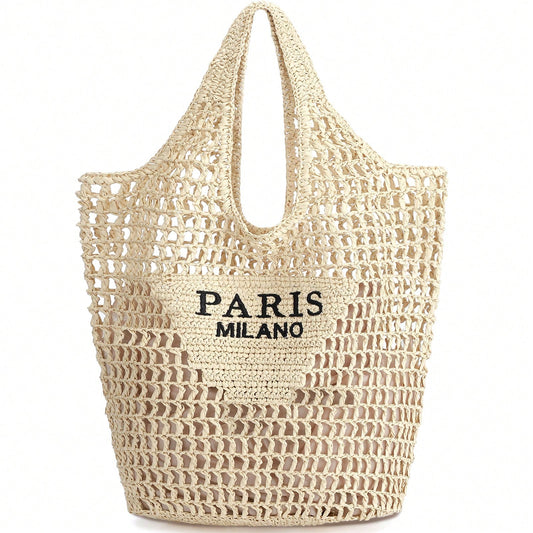 Hatisan Straw Beach Bag For Women Summer Woven Beach Tote Bag Shoulder Handbags Boho Bag