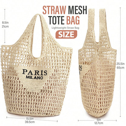 Hatisan Straw Beach Bag For Women Summer Woven Beach Tote Bag Shoulder Handbags Boho Bag