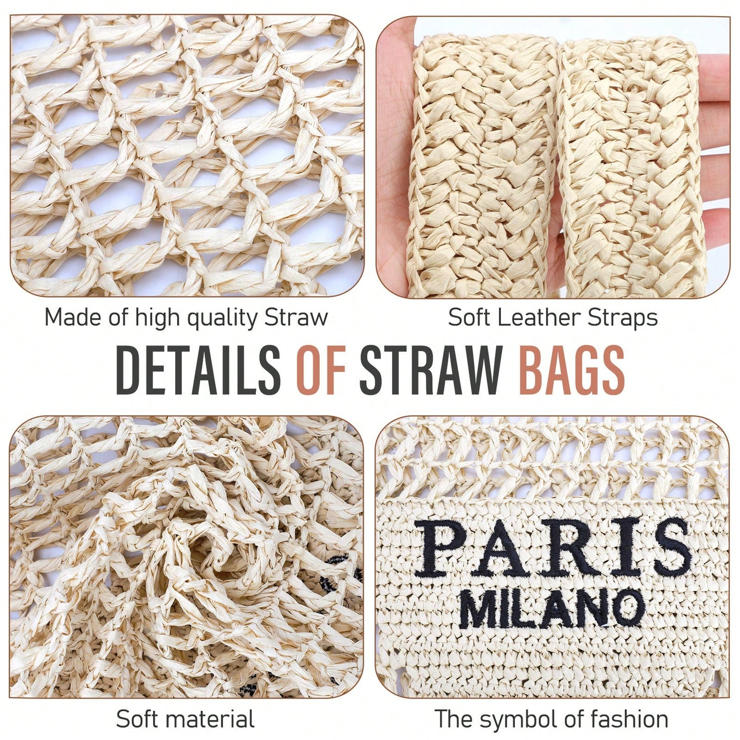 Hatisan Straw Beach Bag For Women Summer Woven Beach Tote Bag Shoulder Handbags Boho Bag