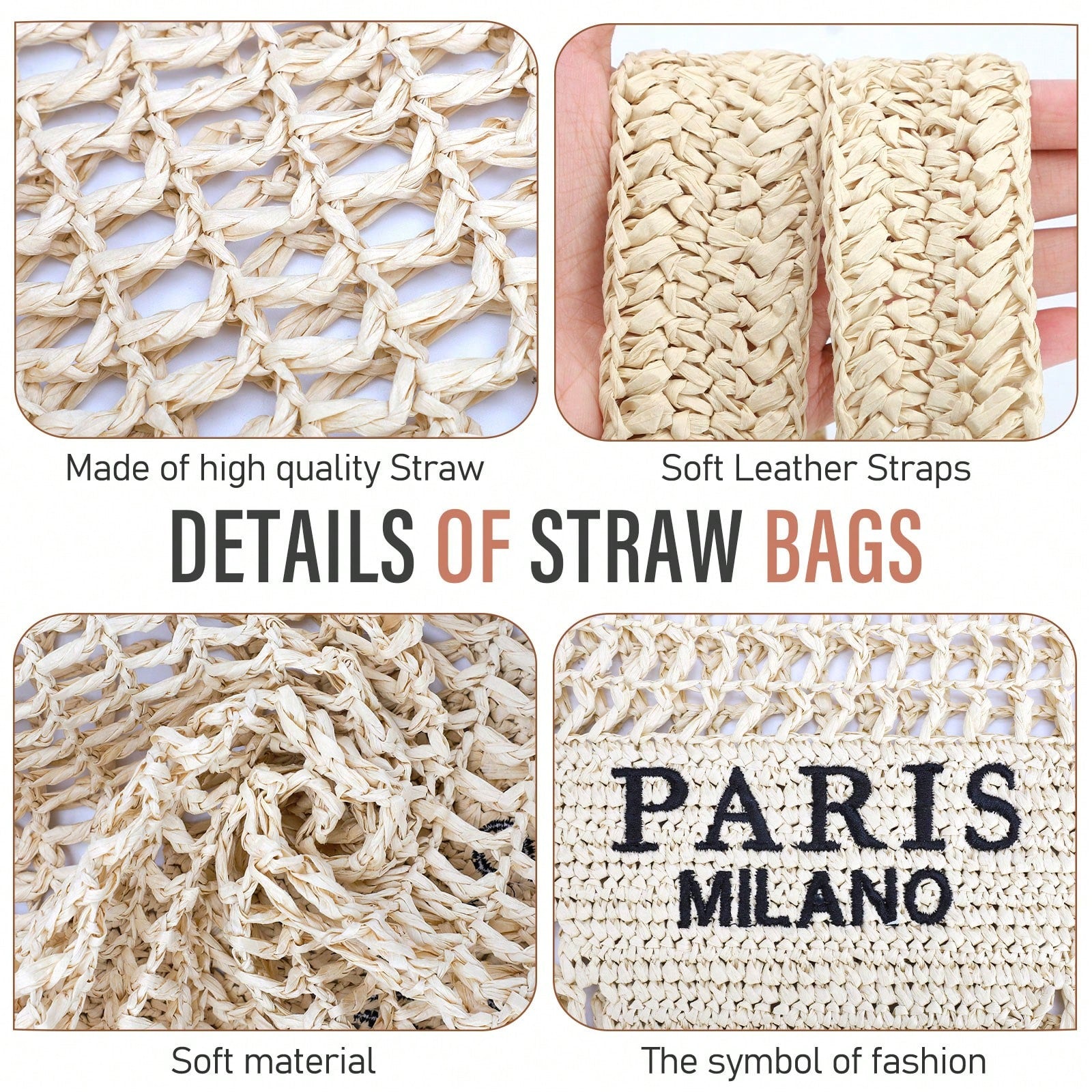 Hatisan Straw Beach Bag For Women Summer Woven Beach Tote Bag Shoulder Handbags Boho Bag