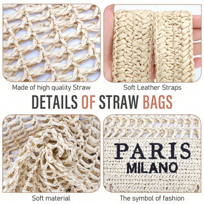 Hatisan Straw Beach Bag For Women Summer Woven Beach Tote Bag Shoulder Handbags Boho Bag
