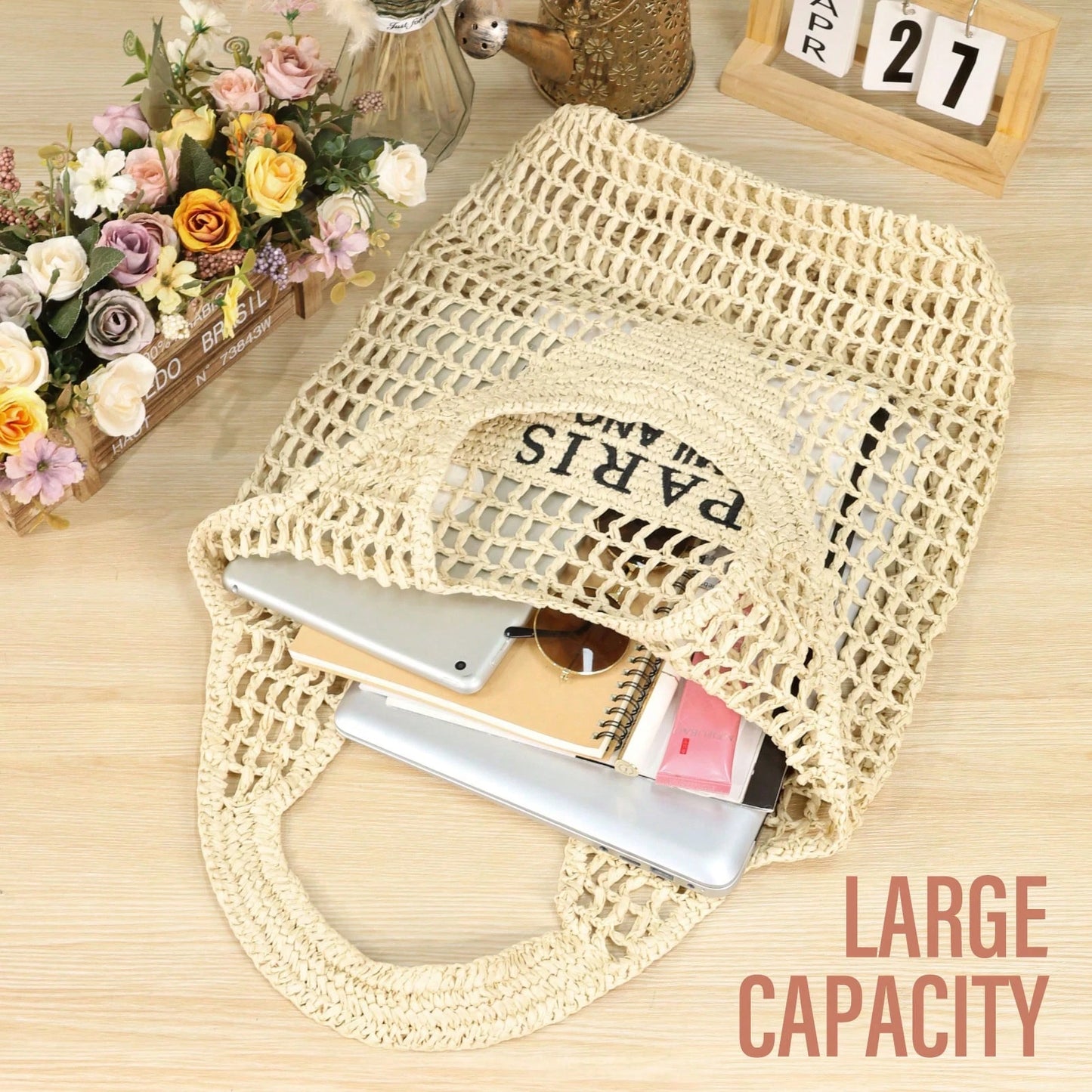 Hatisan Straw Beach Bag For Women Summer Woven Beach Tote Bag Shoulder Handbags Boho Bag