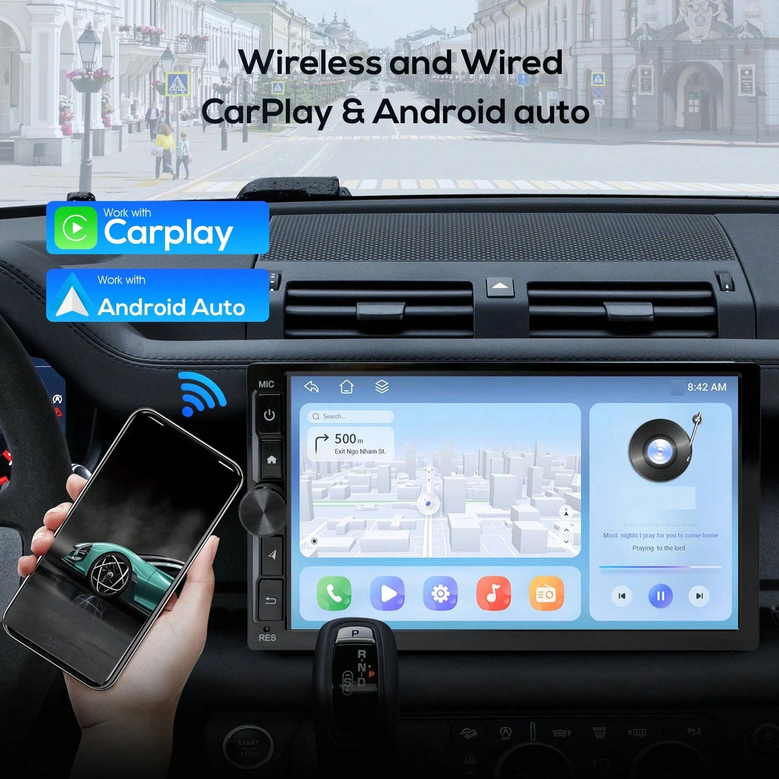 Haudio 2+32GB Android 13 Car Stereo Double 2 Din Carplay Android Auto, 7 Inch Touchscreen Car Radio With GPS Navigation WiFi FM USB SWC Mirror Link Mic MP5 Player+Backup