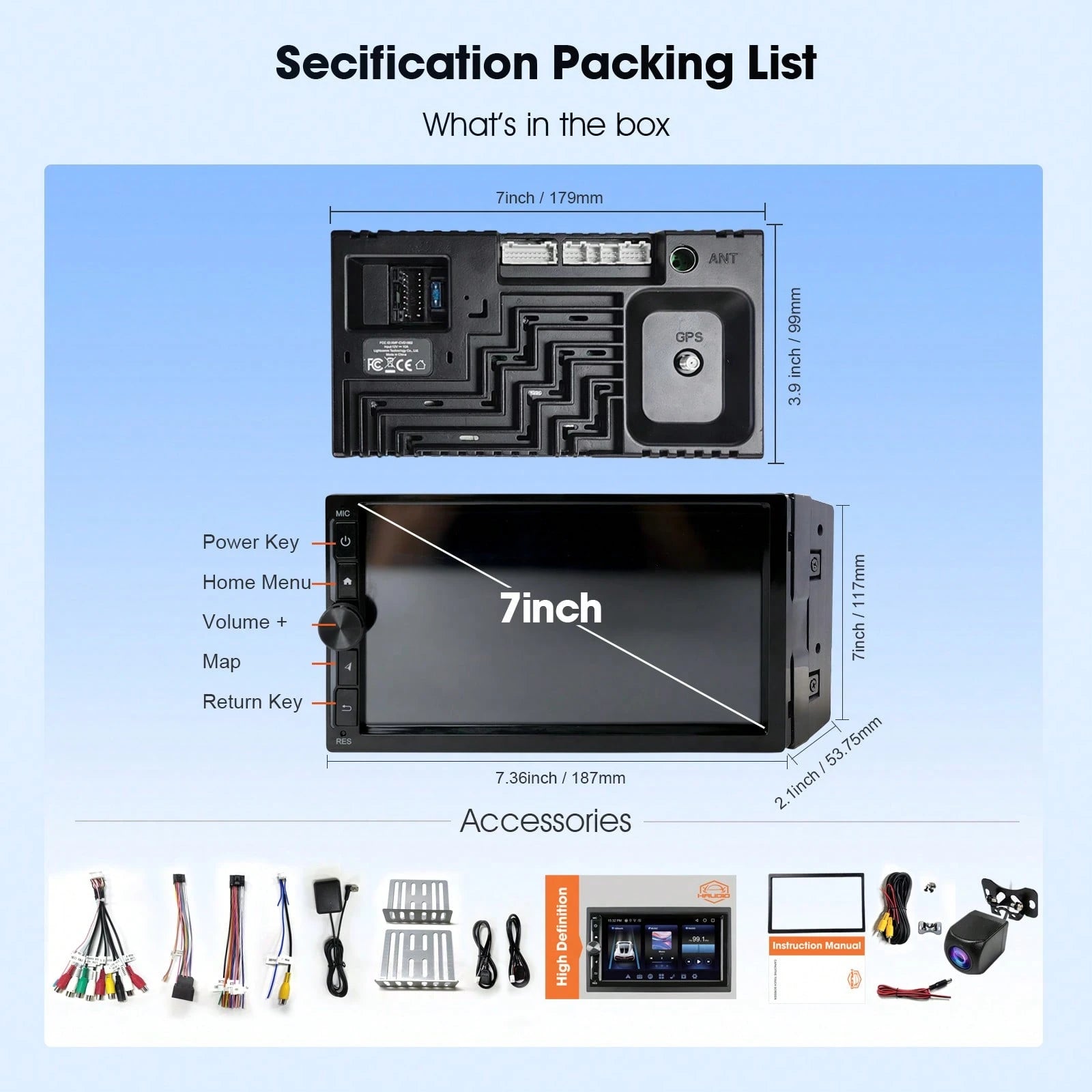 Haudio 2+32GB Android 13 Car Stereo Double 2 Din Carplay Android Auto, 7 Inch Touchscreen Car Radio With GPS Navigation WiFi FM USB SWC Mirror Link Mic MP5 Player+Backup