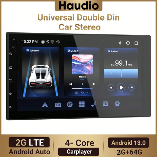 Haudio 2+64GB Android 13 Double Din Car Stereo Wireless Apple Carplay Android Auto 7 Inch Bluetooth Touchscreen Car Radio GPS Navigation HiFi WiFi FM Backup Camera