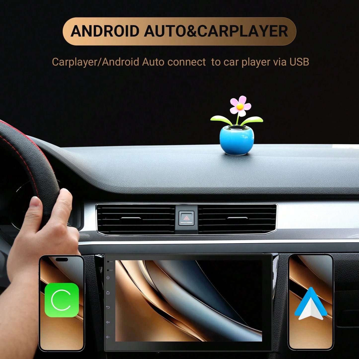 Haudio 2+64GB Android 13 Double Din Car Stereo Wireless Apple Carplay Android Auto 7 Inch Bluetooth Touchscreen Car Radio GPS Navigation HiFi WiFi FM Backup Camera
