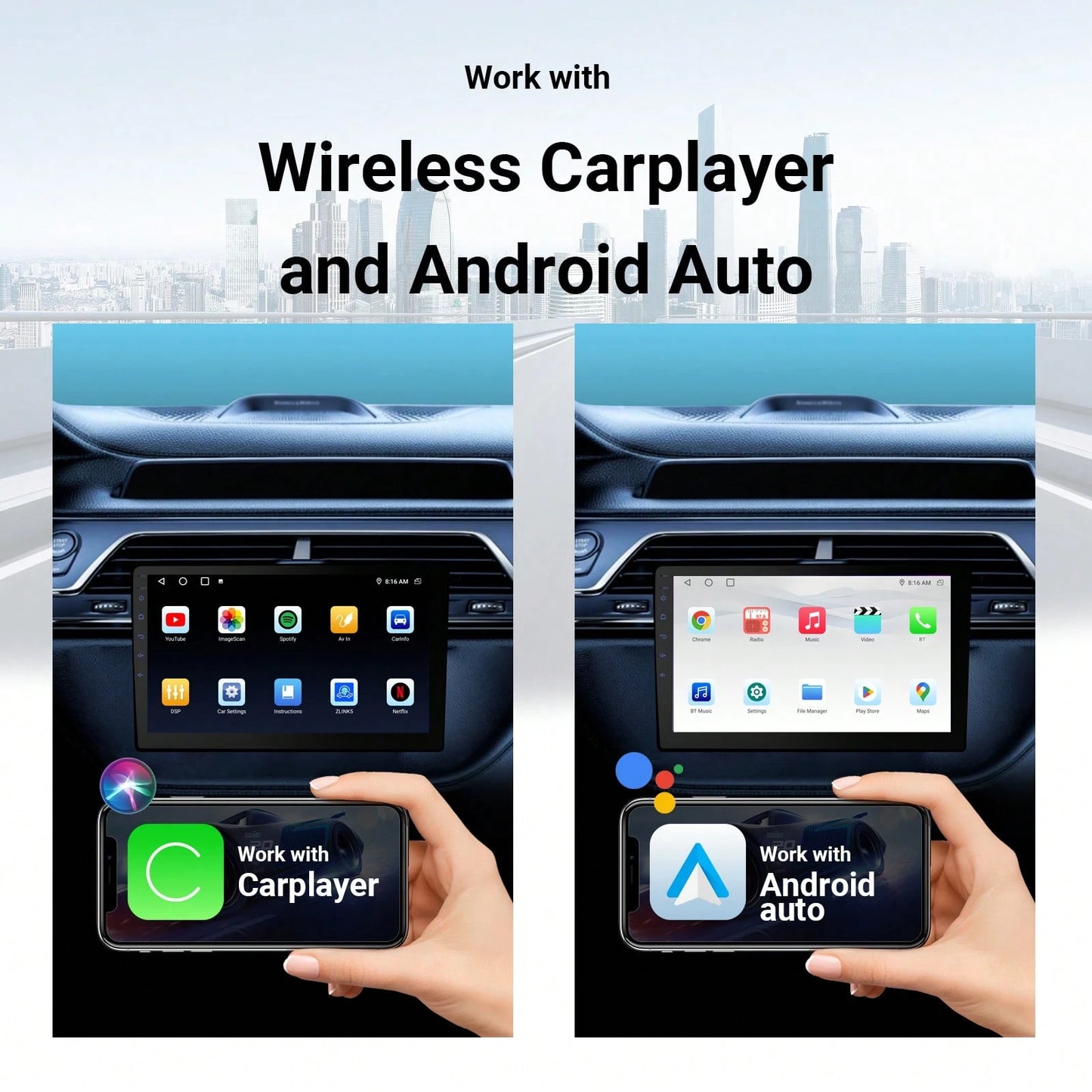 Haudio 9 Inch Wireless Carplay Android Auto Portable Car Stereo, Supports Carplay/Android Auto, With Voice Control, IPS Touch Screen, Mirrored Link Airplay WIFI/FM Synchronization, Supports Reverse Ca
