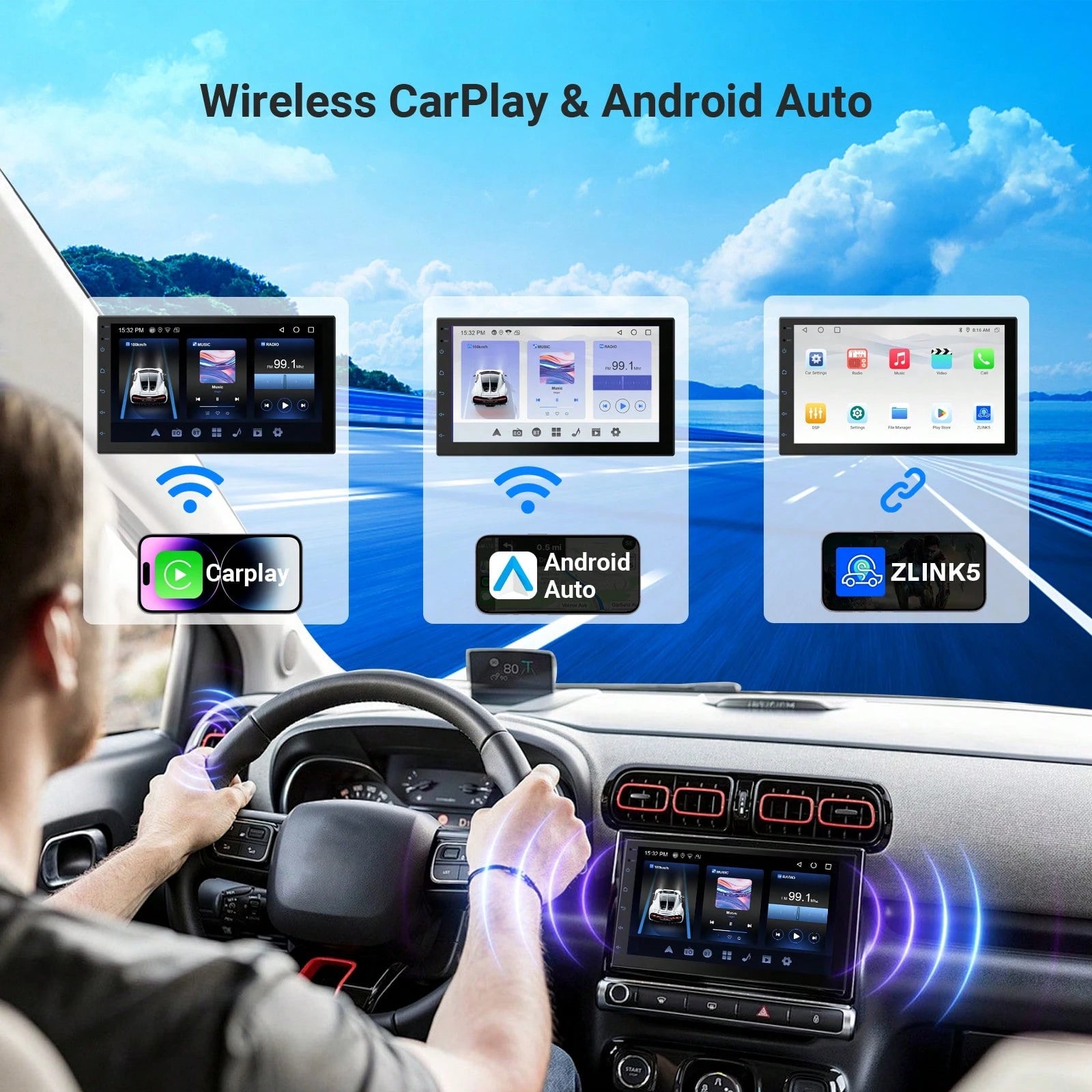Haudio 9 Inch Wireless Carplay Android Auto Portable Car Stereo, Supports Carplay/Android Auto, With Voice Control, IPS Touch Screen, Mirrored Link Airplay WIFI/FM Synchronization, Supports Reverse Ca