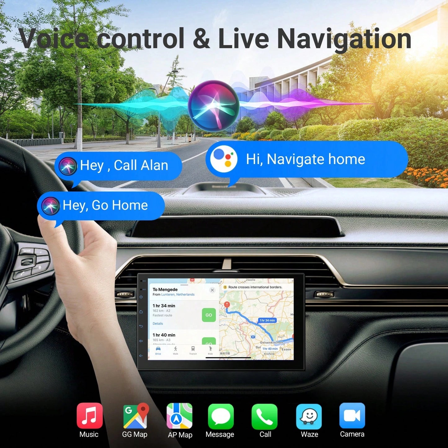 Haudio 9 Inch Wireless Carplay Android Auto Portable Car Stereo, Supports Carplay/Android Auto, With Voice Control, IPS Touch Screen, Mirrored Link Airplay WIFI/FM Synchronization, Supports Reverse Ca