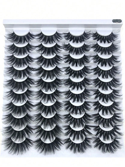 HBZGTLAD 20 Pairs Of Thick And Dense Extended 25mm Soft Natural Mink Eyelashes 3D Curled Edge End Eye Extended False Eyelashes Thick Handmade Natural False Eyelashes Messy Crossed Eyelashes Wholesale
