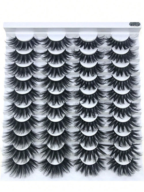HBZGTLAD 20 Pairs Of Thick And Dense Extended 25mm Soft Natural Mink Eyelashes 3D Curled Edge End Eye Extended False Eyelashes Thick Handmade Natural False Eyelashes Messy Crossed Eyelashes Wholesale