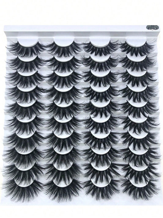 HBZGTLAD 20 Pairs Of Thick And Dense Extended 25mm Soft Natural Mink Eyelashes 3D Curled Edge End Eye Extended False Eyelashes Thick Handmade Natural False Eyelashes Messy Crossed Eyelashes Wholesale