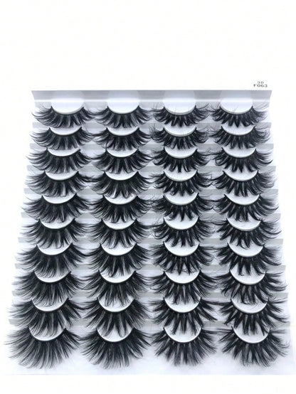 HBZGTLAD 20 Pairs Of Thick And Dense Extended 25mm Soft Natural Mink Eyelashes 3D Curled Edge End Eye Extended False Eyelashes Thick Handmade Natural False Eyelashes Messy Crossed Eyelashes Wholesale