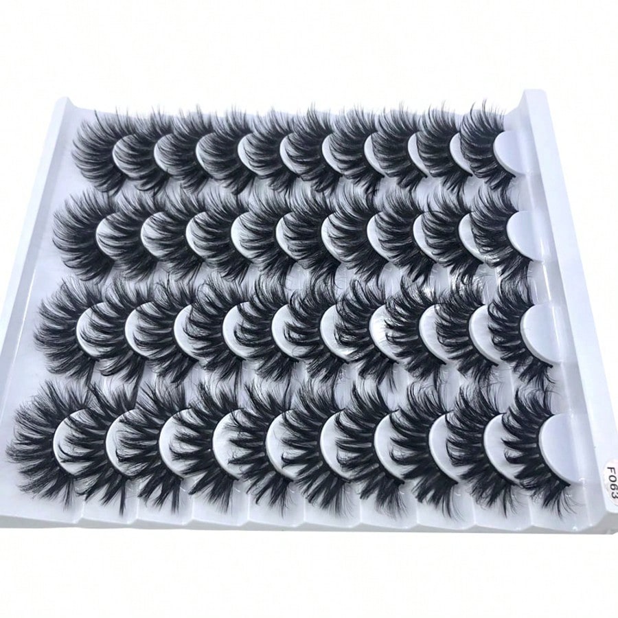 HBZGTLAD 20 Pairs Of Thick And Dense Extended 25mm Soft Natural Mink Eyelashes 3D Curled Edge End Eye Extended False Eyelashes Thick Handmade Natural False Eyelashes Messy Crossed Eyelashes Wholesale