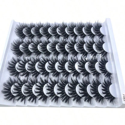 HBZGTLAD 20 Pairs Of Thick And Dense Extended 25mm Soft Natural Mink Eyelashes 3D Curled Edge End Eye Extended False Eyelashes Thick Handmade Natural False Eyelashes Messy Crossed Eyelashes Wholesale