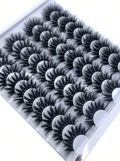 HBZGTLAD 20 Pairs Of Thick And Dense Extended 25mm Soft Natural Mink Eyelashes 3D Curled Edge End Eye Extended False Eyelashes Thick Handmade Natural False Eyelashes Messy Crossed Eyelashes Wholesale