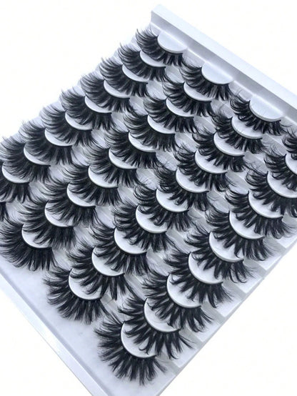 HBZGTLAD 20 Pairs Of Thick And Dense Extended 25mm Soft Natural Mink Eyelashes 3D Curled Edge End Eye Extended False Eyelashes Thick Handmade Natural False Eyelashes Messy Crossed Eyelashes Wholesale