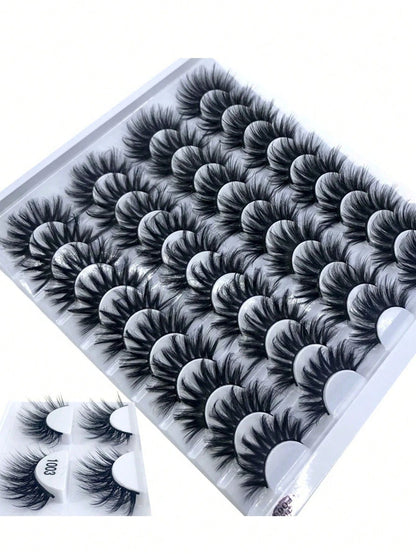 HBZGTLAD 20 Pairs Of Thick And Dense Extended 25mm Soft Natural Mink Eyelashes 3D Curled Edge End Eye Extended False Eyelashes Thick Handmade Natural False Eyelashes Messy Crossed Eyelashes Wholesale