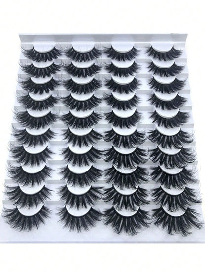 HBZGTLAD 20 Pairs Of Thick And Dense Extended 25mm Soft Natural Mink Eyelashes 3D Curled Edge End Eye Extended False Eyelashes Thick Handmade Natural False Eyelashes Messy Crossed Eyelashes Wholesale
