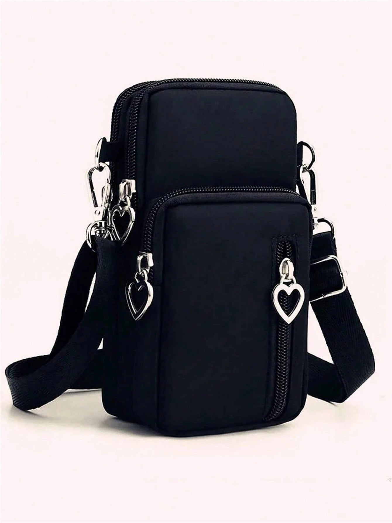 Heart Decor Phone Wallet Minimalist Black Shoulder Bag Phone Case Crossbody Bag Phone Bag Clutch Cellphone Case Pouch Lightweight Modern Business Credit Card ID Card Cash Business Casual Teacher's Day