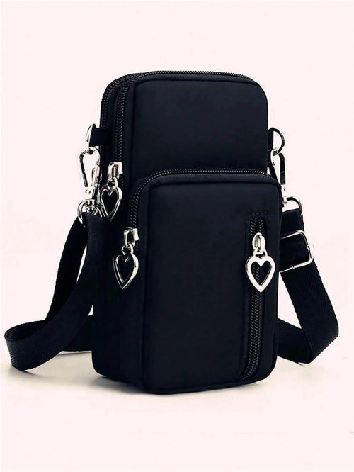 Heart Decor Phone Wallet Minimalist Black Shoulder Bag Phone Case Crossbody Bag Phone Bag Clutch Cellphone Case Pouch Lightweight Modern Business Credit Card ID Card Cash Business Casual Teacher's Day