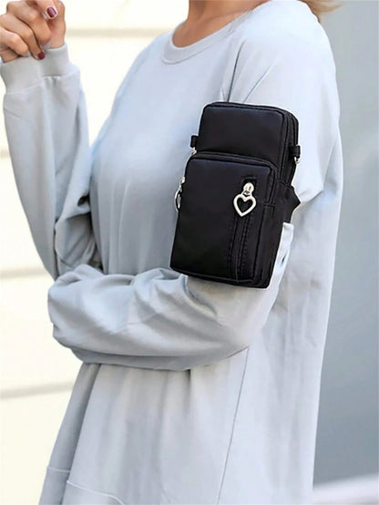 Heart Decor Phone Wallet Minimalist Black Shoulder Bag Phone Case Crossbody Bag Phone Bag Clutch Cellphone Case Pouch Lightweight Modern Business Credit Card ID Card Cash Business Casual Teacher's Day