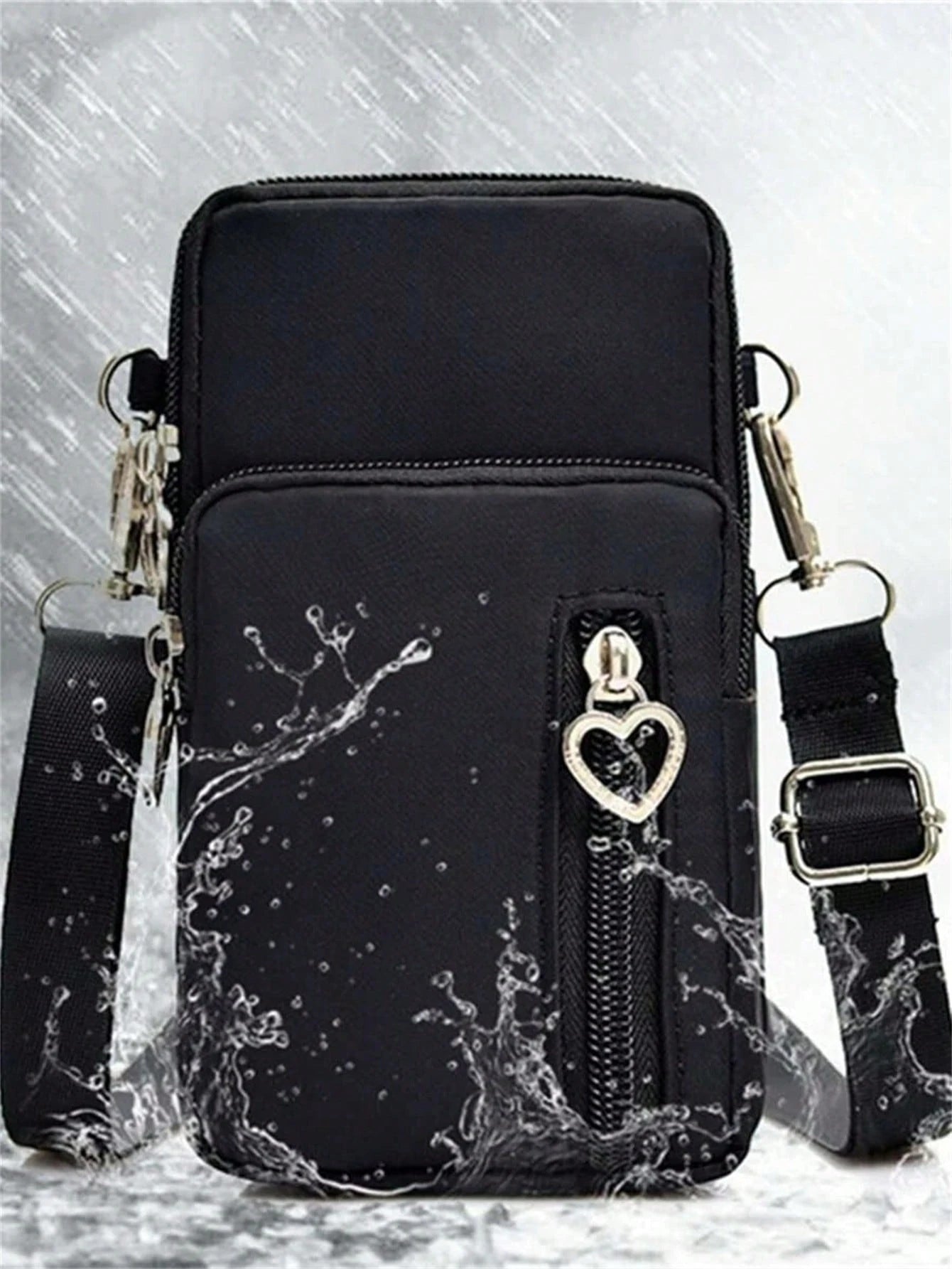 Heart Decor Phone Wallet Minimalist Black Shoulder Bag Phone Case Crossbody Bag Phone Bag Clutch Cellphone Case Pouch Lightweight Modern Business Credit Card ID Card Cash Business Casual Teacher's Day