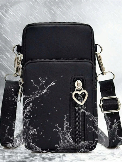 Heart Decor Phone Wallet Minimalist Black Shoulder Bag Phone Case Crossbody Bag Phone Bag Clutch Cellphone Case Pouch Lightweight Modern Business Credit Card ID Card Cash Business Casual Teacher's Day