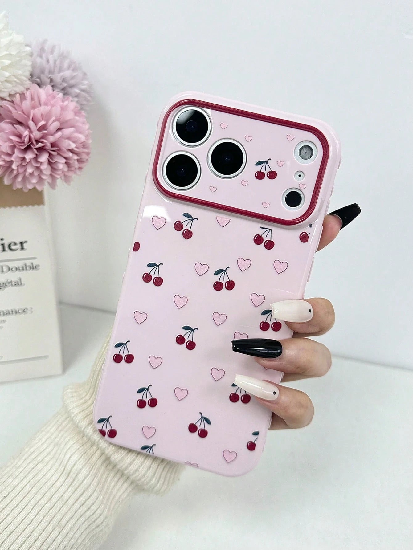 Heart-Shaped Cherry Minimalist Colorful Heart Side Large Window Shockproof Thick Protective Phone Case Compatible With IPhone 17pro/17Air/17/17promax16/11/16pro/16plus/16promax/16e/15Promax/13/14/12