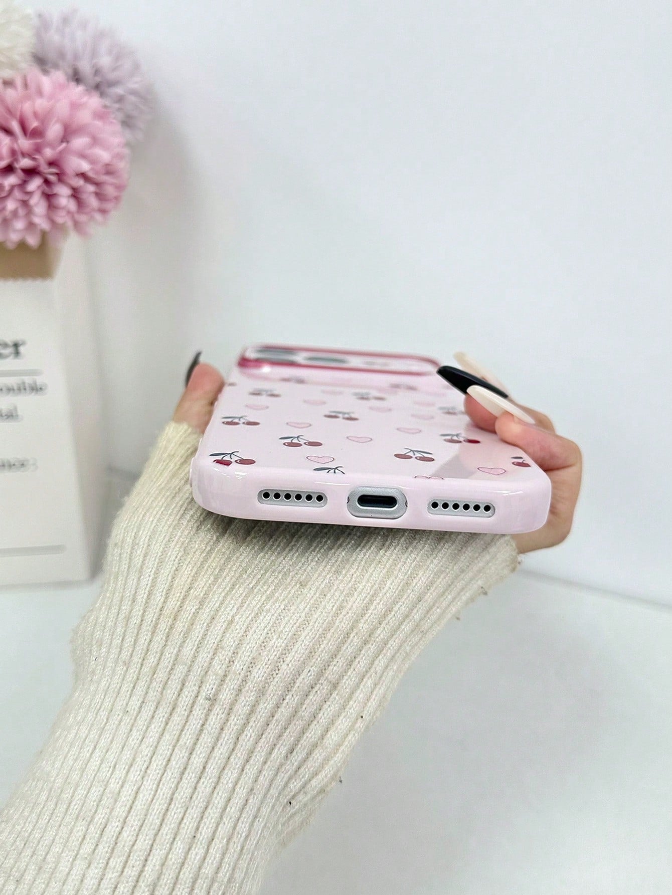 Heart-Shaped Cherry Minimalist Colorful Heart Side Large Window Shockproof Thick Protective Phone Case Compatible With IPhone 17pro/17Air/17/17promax16/11/16pro/16plus/16promax/16e/15Promax/13/14/12