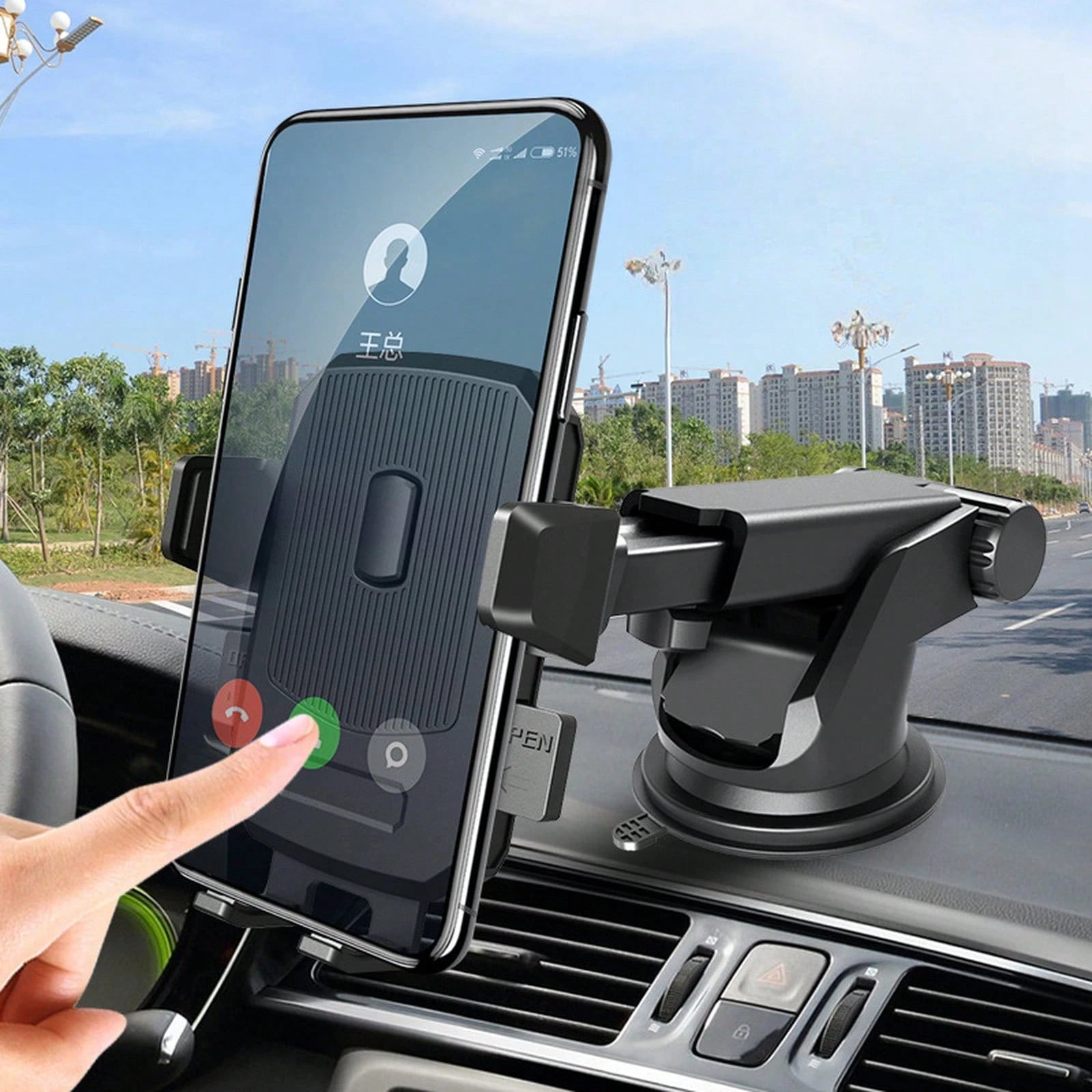Heavy-Duty Adjustable Windshield Car Phone Holder With 360 ° Rotation, Universal Dashboard Suction Mount, Stable Anti-Slip Grip For GPS Navigation, Driving & Road Trips Car Acessesories