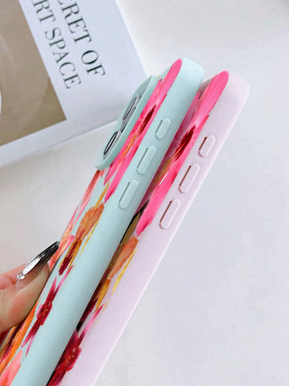 Hibiscus Flowers Pattern Faux Leather Phone Case For IPhone 17 16 15 14 13 12 11 Air Pro Max Plus Cute Gift For Teens TPU Soft Cover De Orange Cases For Women Pink Y2k Creative Red Fundas Para Shockpr