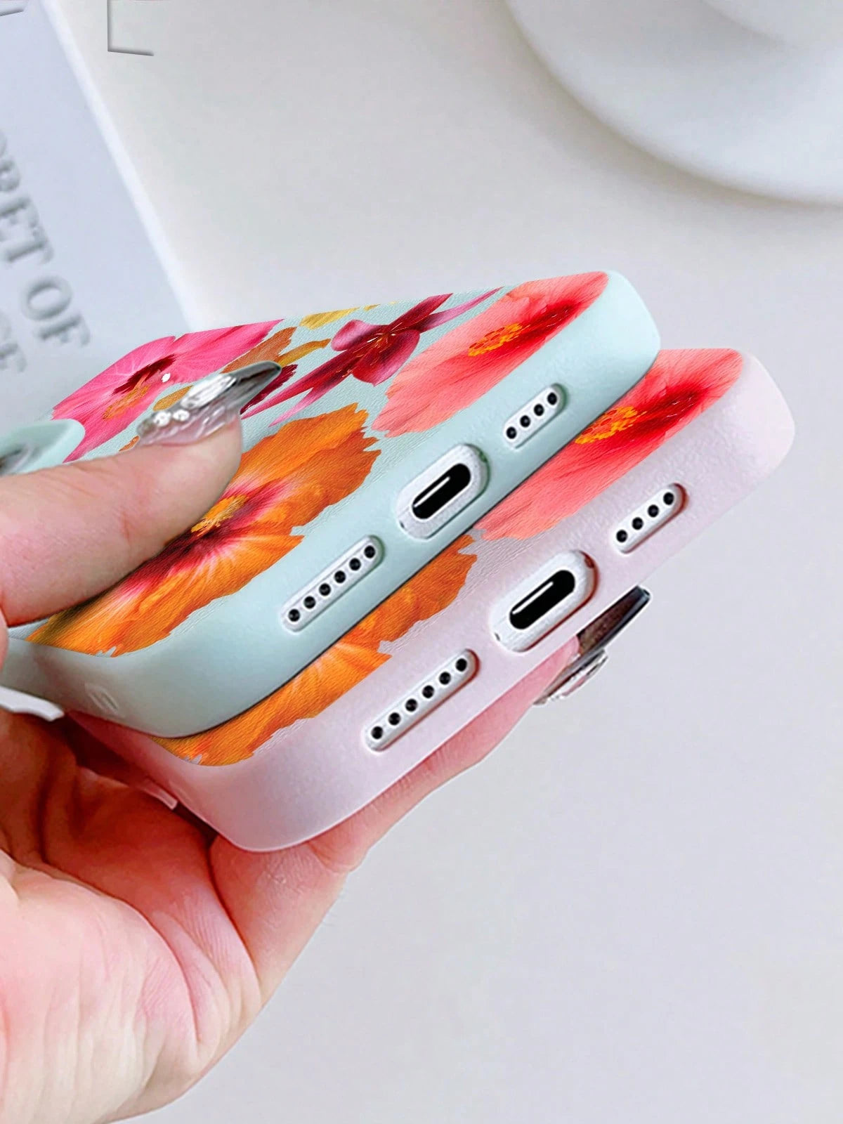 Hibiscus Flowers Pattern Faux Leather Phone Case For IPhone 17 16 15 14 13 12 11 Air Pro Max Plus Cute Gift For Teens TPU Soft Cover De Orange Cases For Women Pink Y2k Creative Red Fundas Para Shockpr