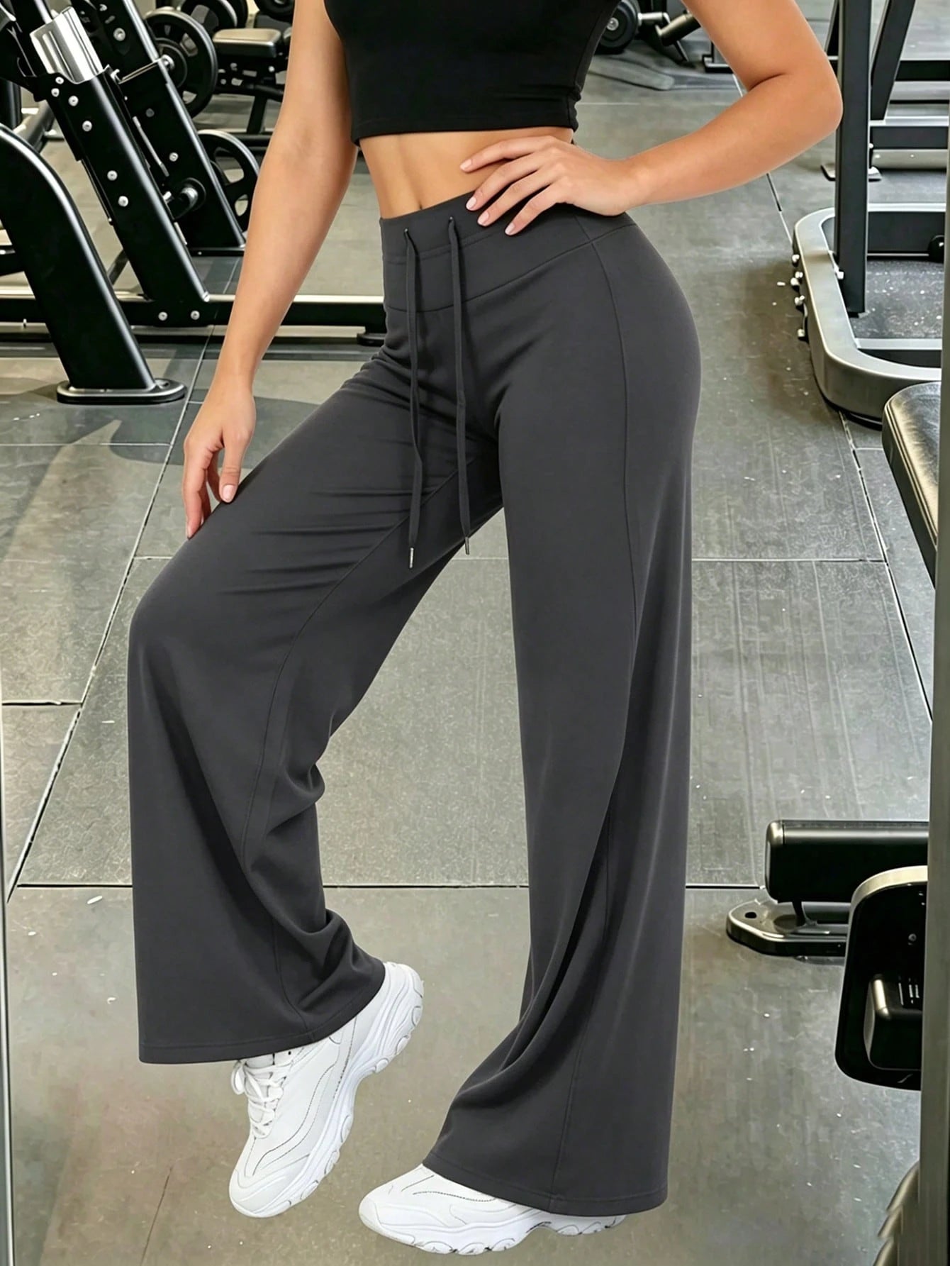High-Waist Drawstring Wide-Leg Pants, Fitness Yoga Pants, Tummy-Control Hip-Lifting Sports Pants, Women's Casual Pants, Sports Fitness Pants