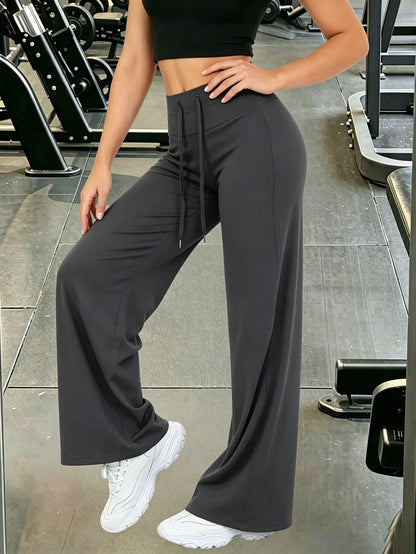 High-Waist Drawstring Wide-Leg Pants, Fitness Yoga Pants, Tummy-Control Hip-Lifting Sports Pants, Women's Casual Pants, Sports Fitness Pants