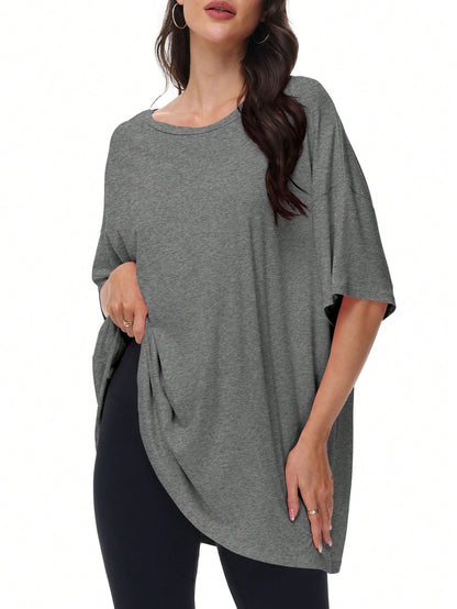 HIGHFINE Women's Loose Short-Sleeved Crewneck Summer Top Loose Casual Shirt Basic T-Shirt