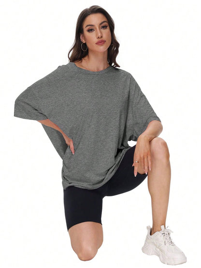 HIGHFINE Women's Loose Short-Sleeved Crewneck Summer Top Loose Casual Shirt Basic T-Shirt