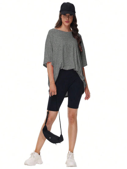 HIGHFINE Women's Loose Short-Sleeved Crewneck Summer Top Loose Casual Shirt Basic T-Shirt