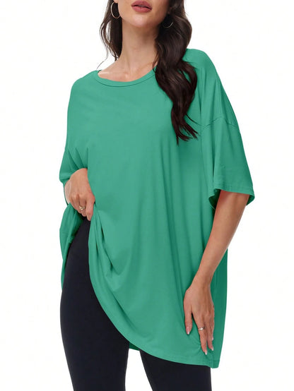 HIGHFINE Women's Loose Short-Sleeved Crewneck Summer Top Loose Casual Shirt Basic T-Shirt