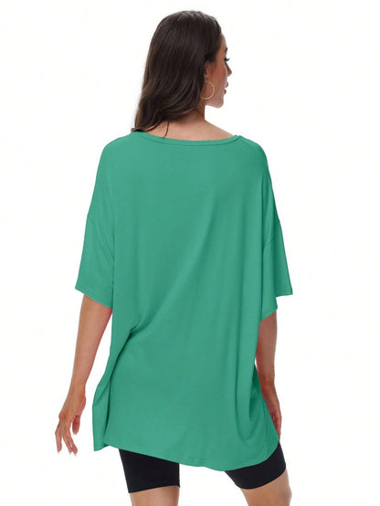HIGHFINE Women's Loose Short-Sleeved Crewneck Summer Top Loose Casual Shirt Basic T-Shirt