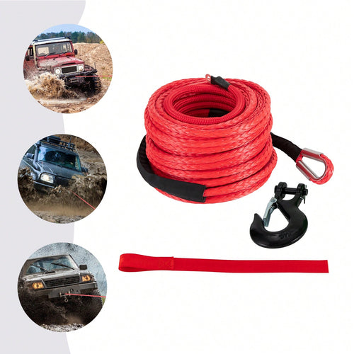 HOHOBLA (Red 1/2" X 85ft) Synthetic Winch Rope Kit, 31500lbs Winch Cable Replace Kit, W/Forged Winch Hook & Safety Pull Strap, Car Tow Recovery Cable For 4wd Off-Road Vehicle Truck SUV ATV Utv