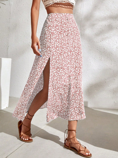 Holidaya Ditsy Floral Split Thigh Skirt Maxi Vacation Beach Outfits Women