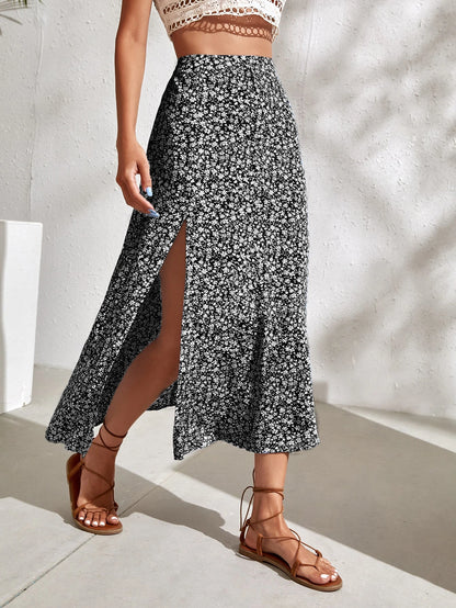 Holidaya Ditsy Floral Split Thigh Skirt Maxi Vacation Beach Outfits Women