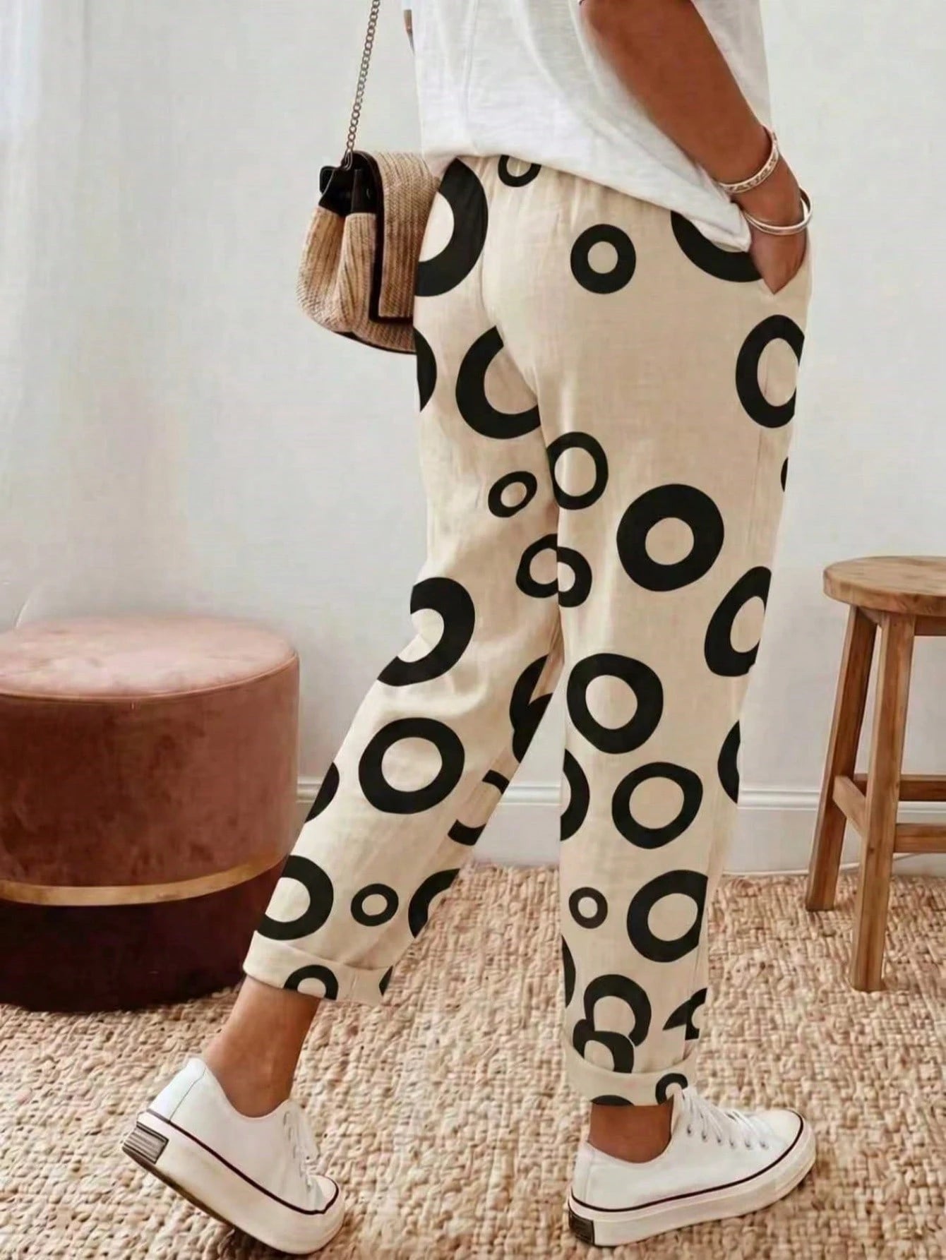 Holidaya Women's Fashion Round Pattern Waist Drawstring Long Pants