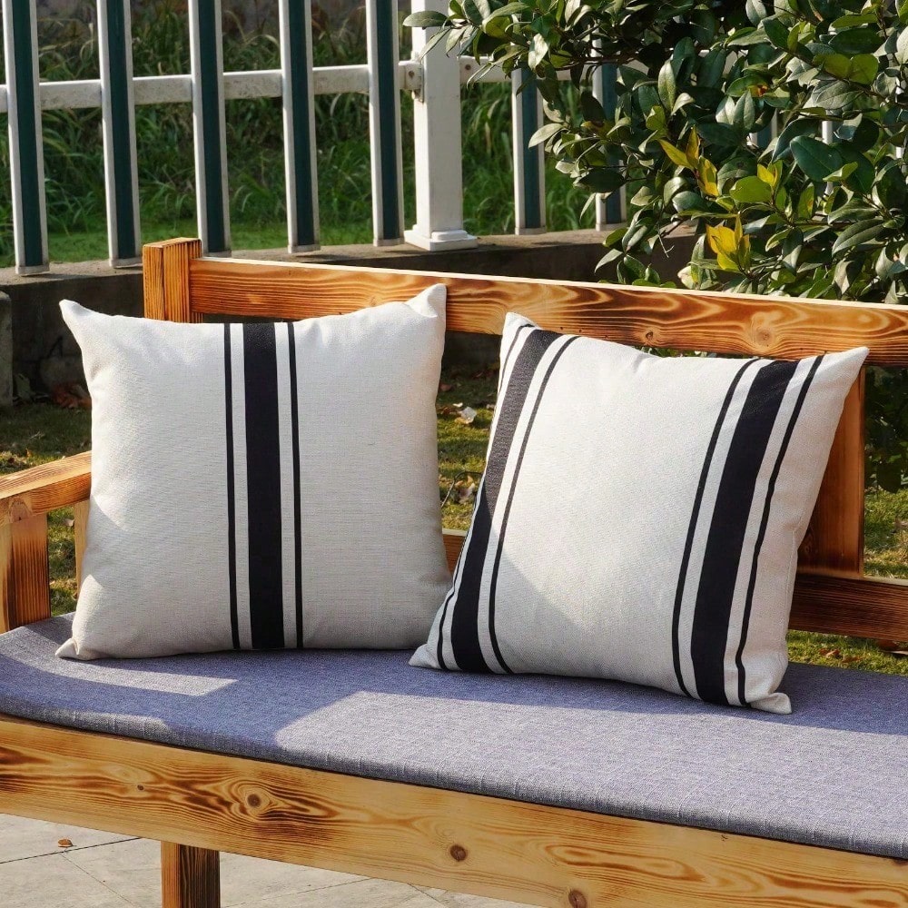 HOMPOOLL 2-Piece Outdoor Waterproof Pillowcase, 12x20 Inches/18x18 Inches, Two-Tone Striped Design, Suitable For Patio Furniture, Living Room, And Bedroom Home Décor.