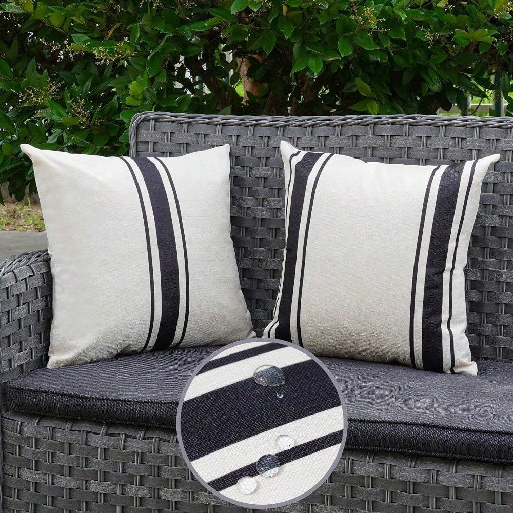 HOMPOOLL 2-Piece Outdoor Waterproof Pillowcase, 12x20 Inches/18x18 Inches, Two-Tone Striped Design, Suitable For Patio Furniture, Living Room, And Bedroom Home Décor.